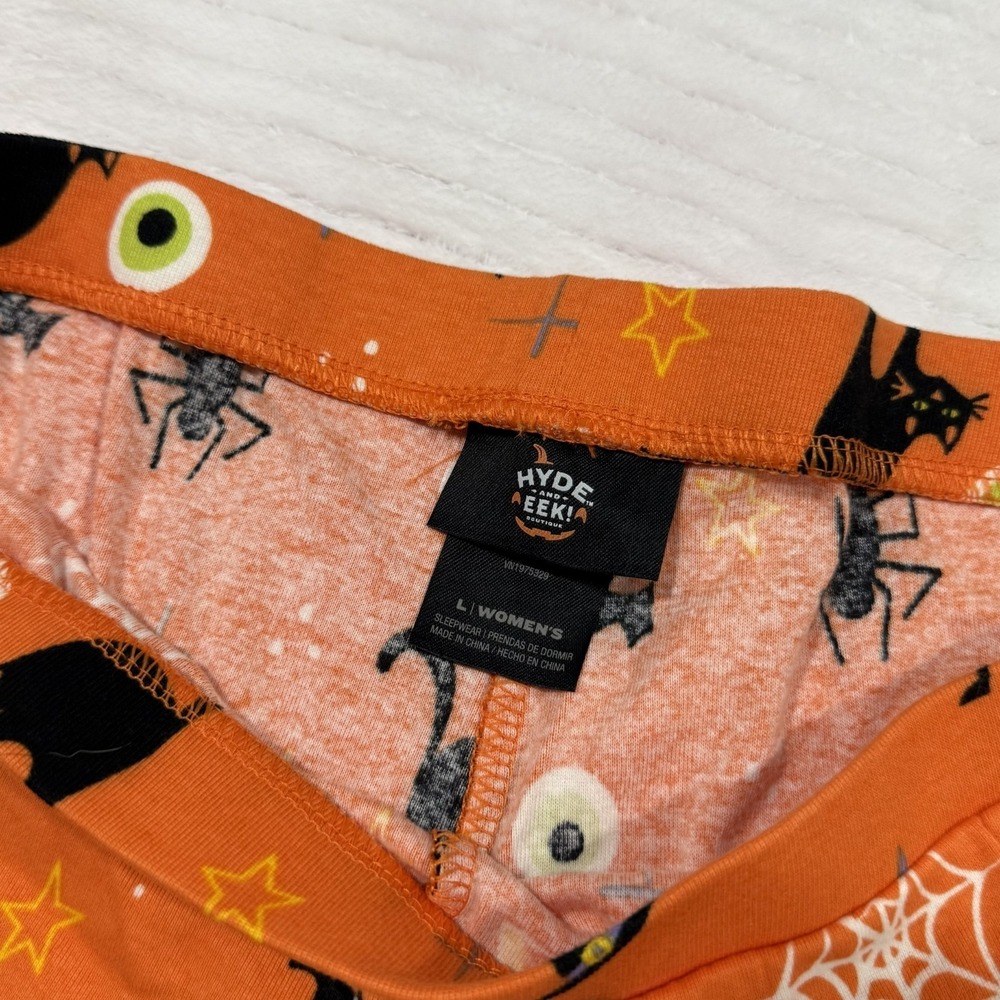 Hyde & EEK! Boutique Women's Halloween Pajama Set Orange Ghost Cat Bat Sleepwear - Picture 6 of 6